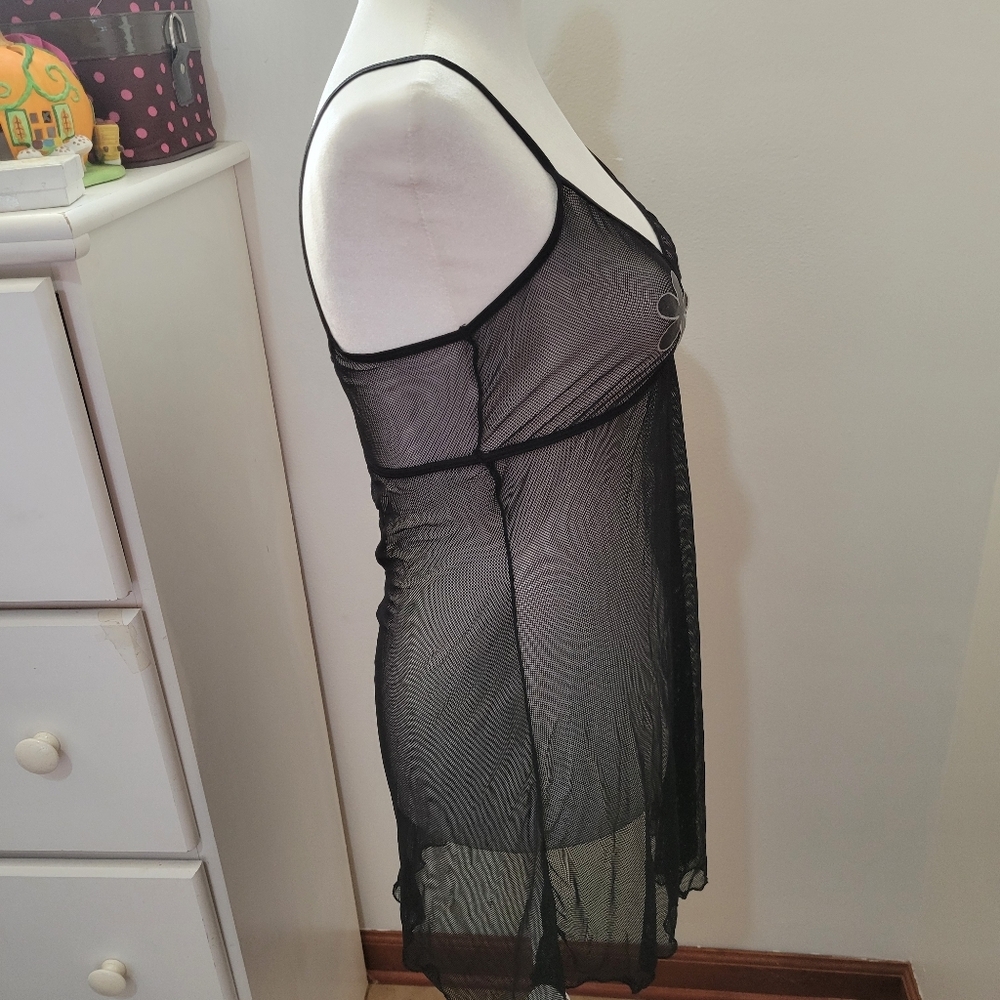 NWT Lady Princess Mesh See Through Slip Dress Floral Black Lagenlook Goth | Med - Picture 5 of 9